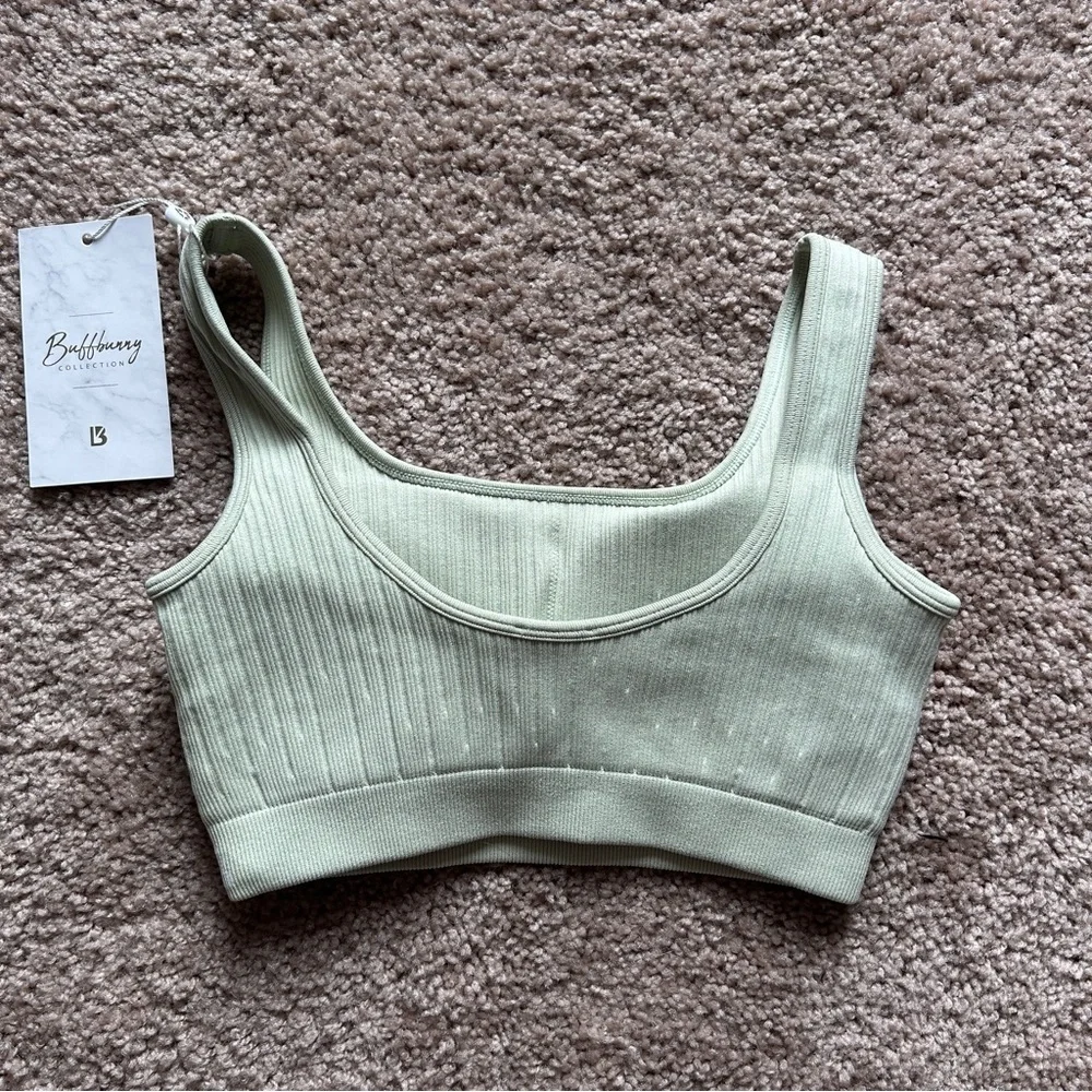 Buffbunny Ribbed Scoop Seamless Pistachio Green Sports Bra NWT Size Small